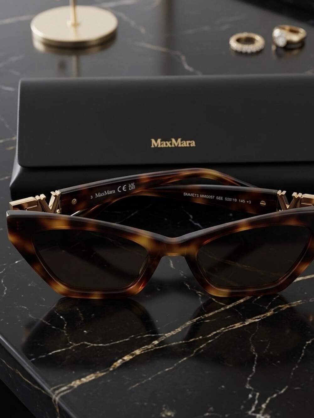 Max Mara Tortoise Shell Cat-Eye Sunglasses with Gun Metal M LOGO